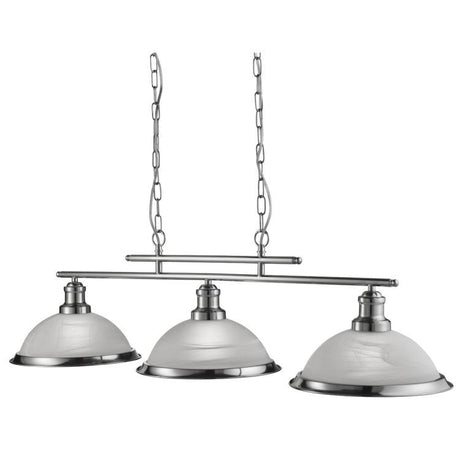 Searchlight Bistro Silver 3 Light Ceiling Bar Pendant Glass Shades