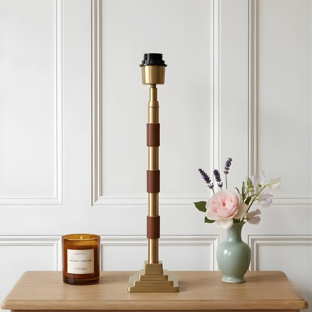 AARTIN Clover Metal Table Lamp - Antique Brass & Natural Wood ( Base Only )