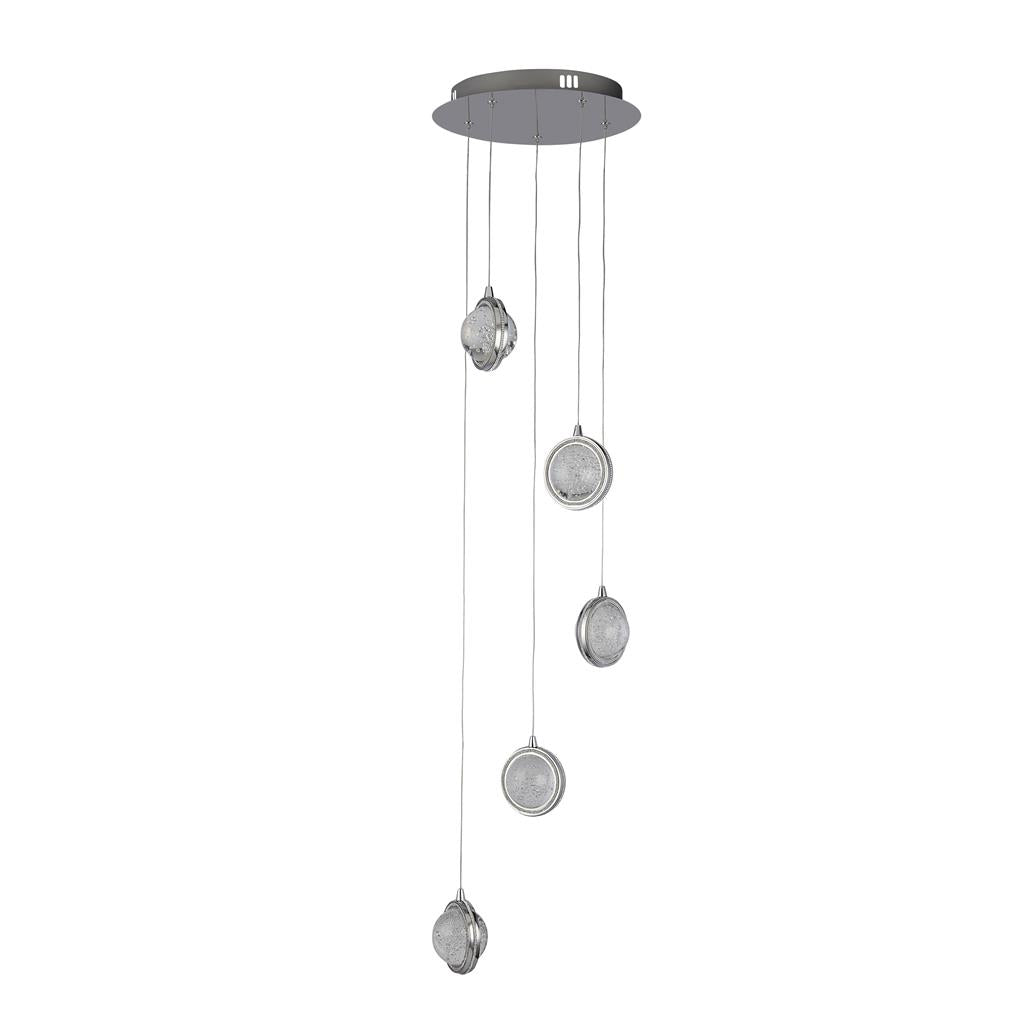 Quartz 5Lt Ceiling Pendant - Chrome & Bubble Glass - Comet Lighting