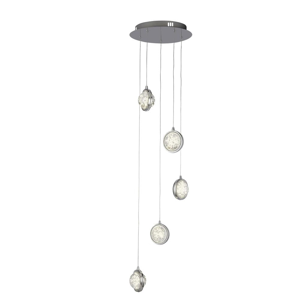 Quartz 5Lt Ceiling Pendant - Chrome & Bubble Glass - Comet Lighting