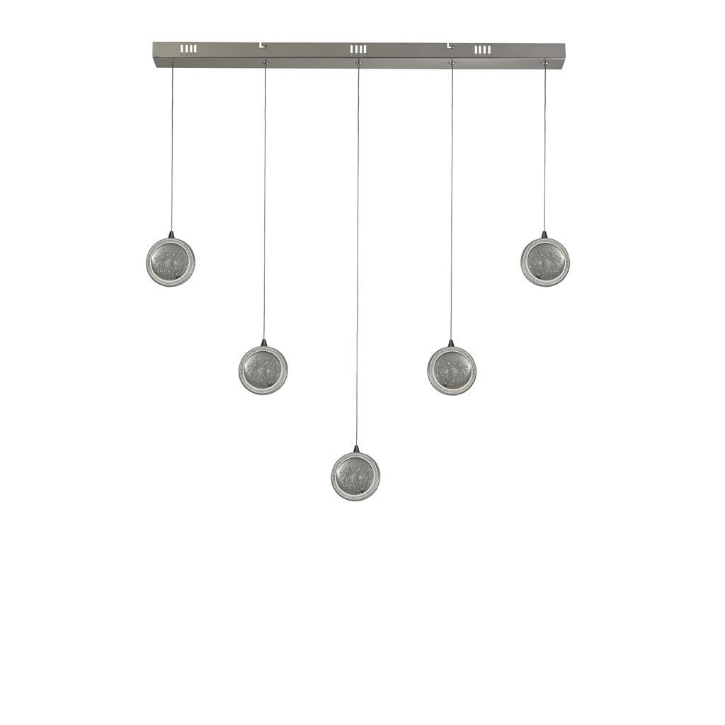 Quartz 5Lt Bar Ceiling Pendant - Chrome & Bubble Glass - Comet Lighting