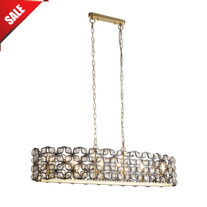 Iris 6Lt Pendant - Black Metal, Crystal & Brass