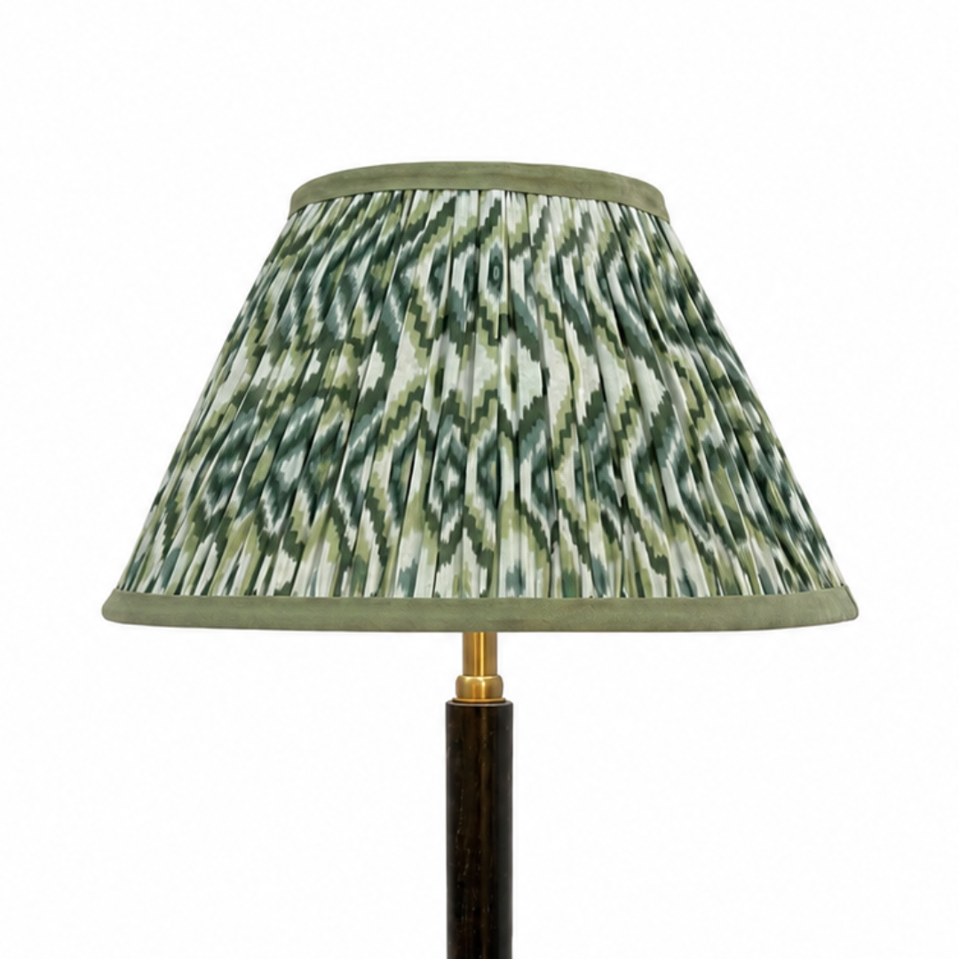 AARTIN 30 CM Green & White Ikat Cotton Lampshade - Empire ( Shade Only )