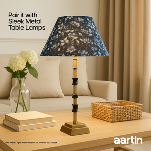 AARTIN 30 CM INDIGO BLOOMS EMPIRE ROLLED LAMPSHADE IN COTTON