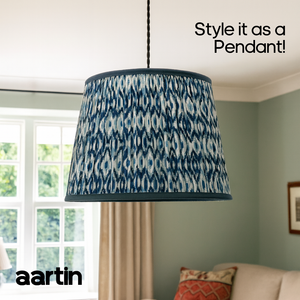 AARTIN 45 CM BLUE & WHITE IKAT STRAIGHT EMPIRE GATHERED LAMPSHADE IN COTTON