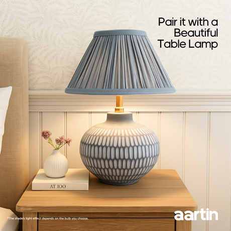 AARTIN EMPIRE GATHERED LAMPSHADE IN BLUE SILK
