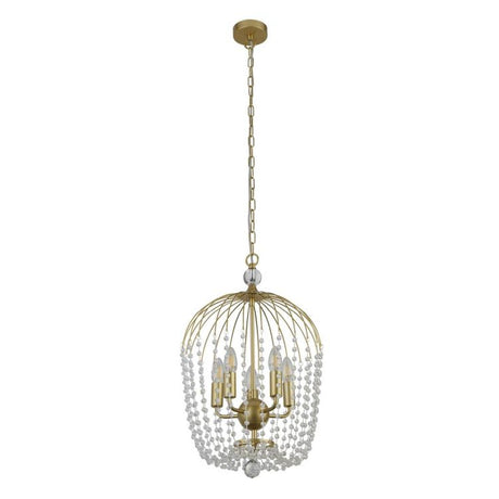 Searchlight Shower 5Lt Ceiling Pendant - Satin Brass Metal & Clear Crystal