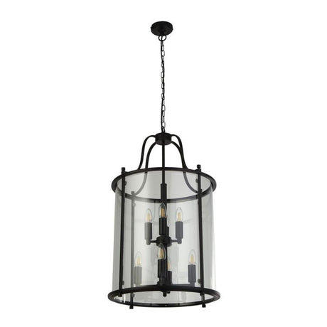 Searchlight Lantern Grande 8Lt Ceiling Pendant - Black & Clear Glass