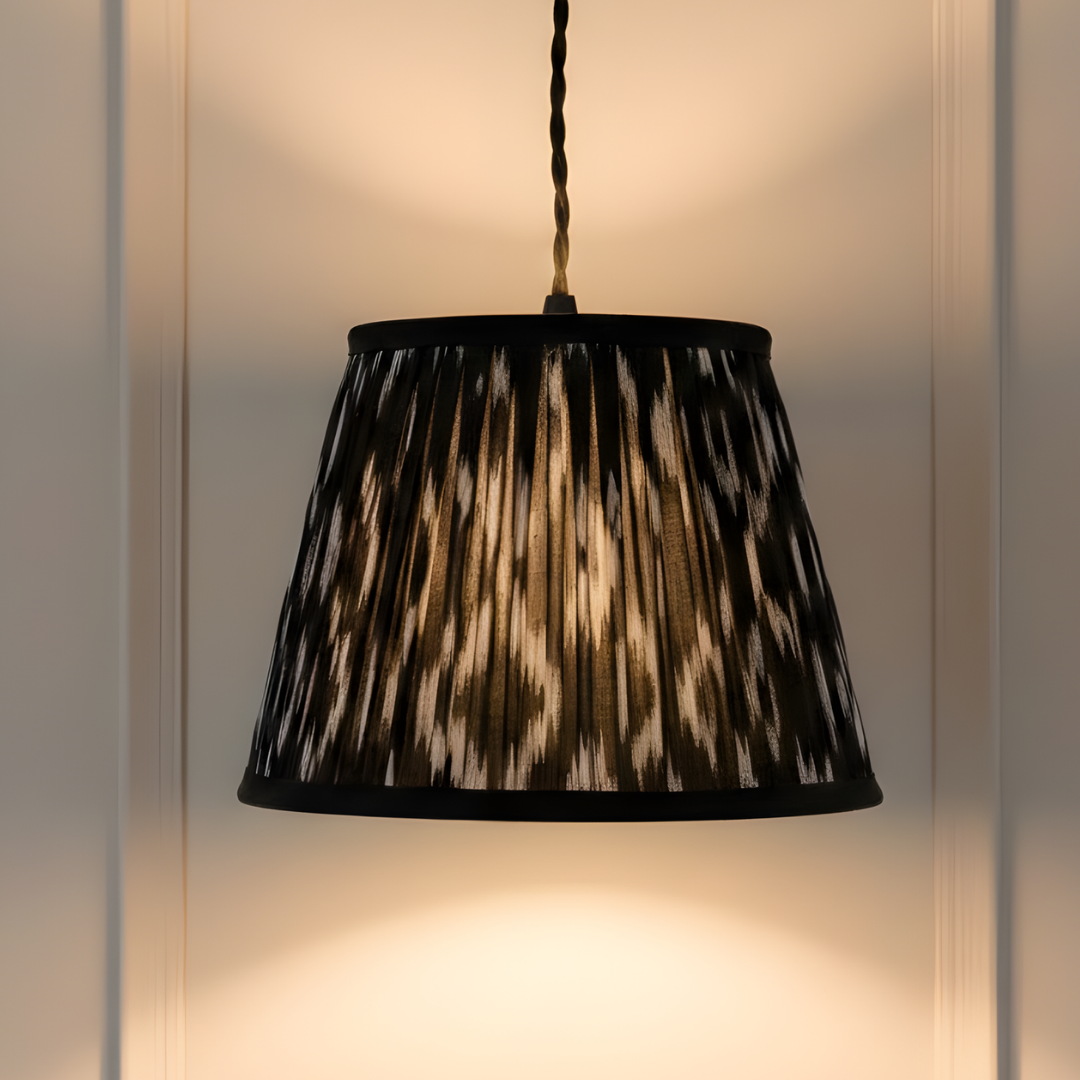 AARTIN 30 CM Black and White Ikat Cotton Lampshade - Straight Empire ( Shade Only )