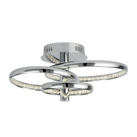 Searchlight LED 3 Ring Ceiling Flush Chrome Crystal