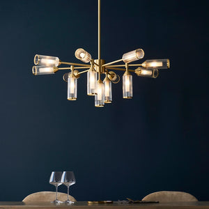 Avon 13Lt Pendant Ceiling Light Satin Brass w/ Ribbed & Frosted Glass