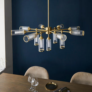 Avon 13Lt Pendant Ceiling Light Satin Brass w/ Ribbed & Frosted Glass