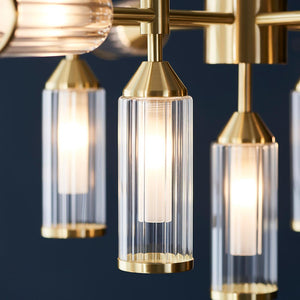 Avon 13Lt Pendant Ceiling Light Satin Brass w/ Ribbed & Frosted Glass