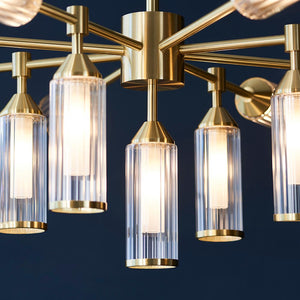 Avon 13Lt Pendant Ceiling Light Satin Brass w/ Ribbed & Frosted Glass
