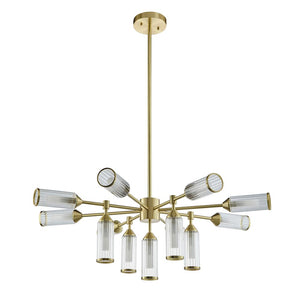 Avon 13Lt Pendant Ceiling Light Satin Brass w/ Ribbed & Frosted Glass