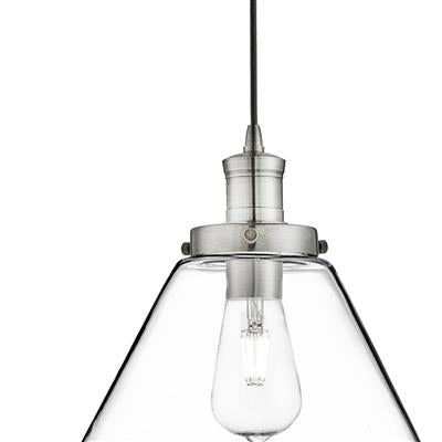 Searchlight Pyramid Satin Silver Pendant Light With Clear Glass Shade - Comet Lighting