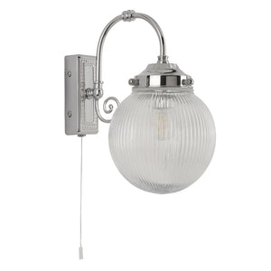 Searchlight Belvue 1Lt Bathroom IP44 Wall Light| Clear Globe Shade| Chrome
