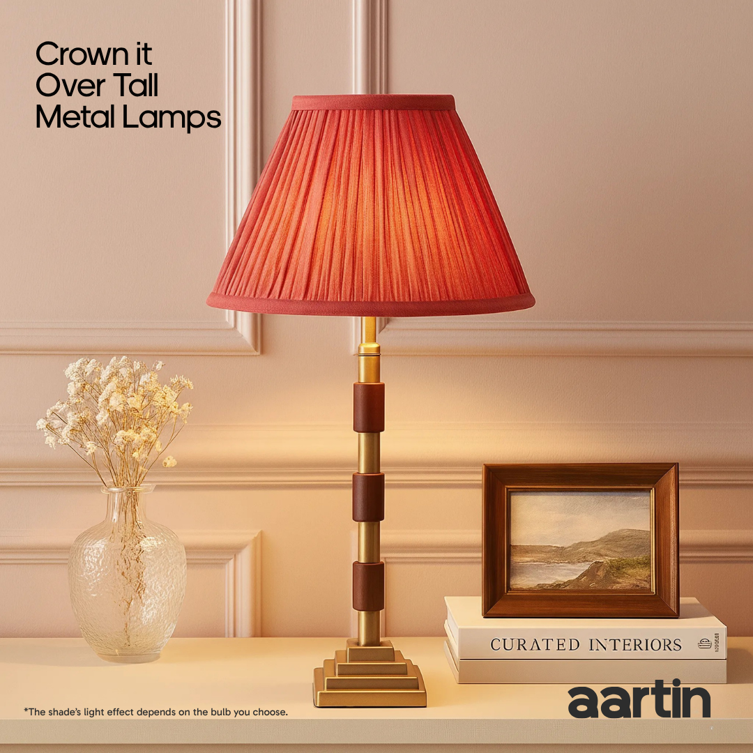 AARTIN EMPIRE GATHERED LAMPSHADE IN RED SILK