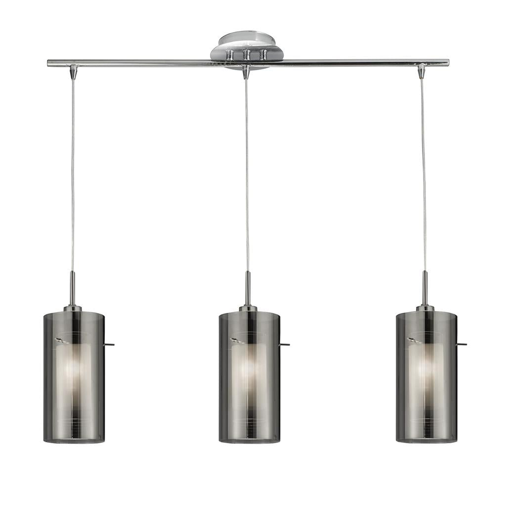 Searchlight Duo 2 Chrome 3 Light Bar Pendant Glass Cylinder Shades