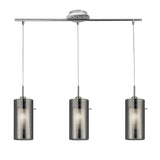 Searchlight Duo 2 Chrome 3 Light Bar Pendant Glass Cylinder Shades - Comet Lighting