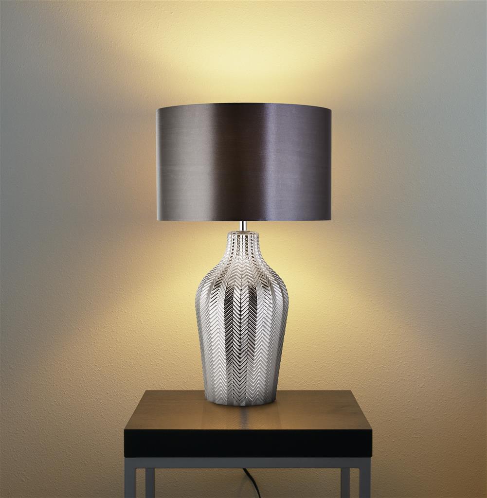 Cheriton 1Lt Table Lamp Smoked w/ Grey Drum Shade - Comet Lighting