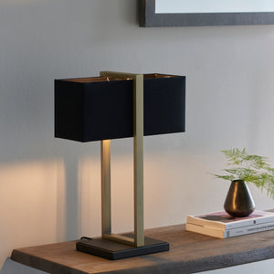 Garonne Table Lamp Antique Brass w/ Black Shade - Comet Lighting