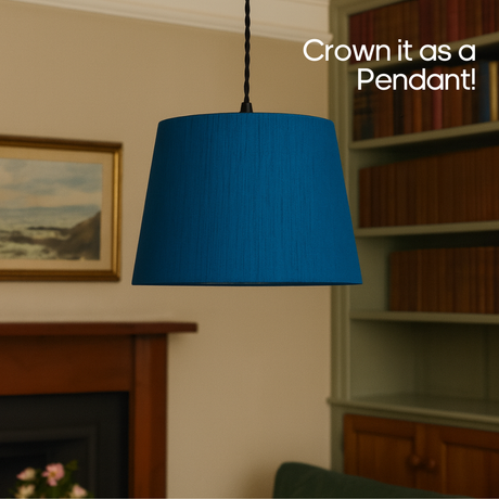 AARTIN STRAIGHT EMPIRE ROLLED LAMPSHADE IN BLUE SILK