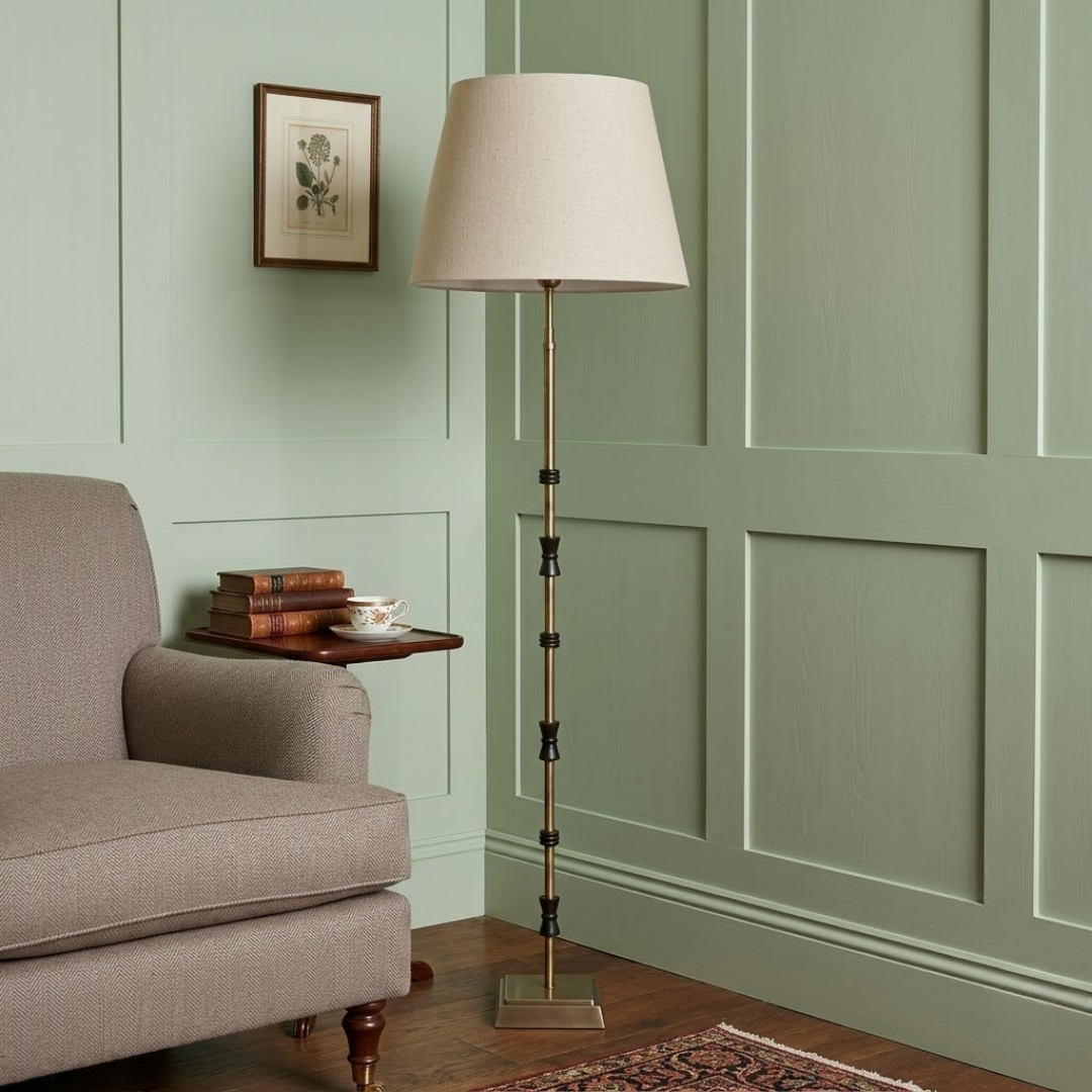 AARTIN Lily Metal Floor Lamp With Natural Linen Lampshade
