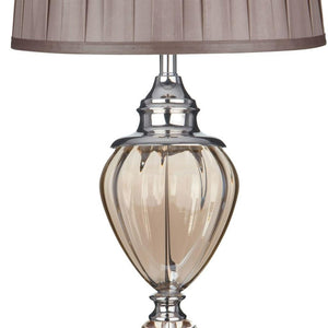 Greyson Table Lamp - Chrome, Amber Glass & Brown Shade - Comet Lighting