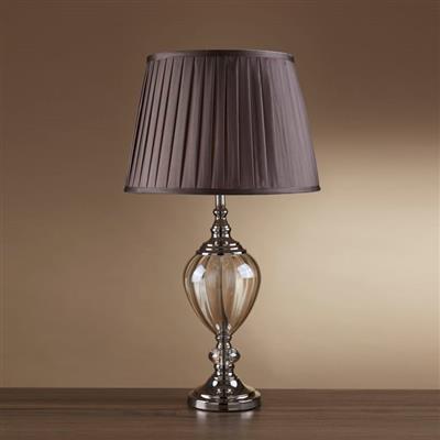 Greyson Table Lamp - Chrome, Amber Glass & Brown Shade