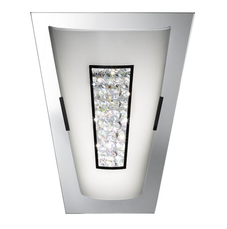Searchlight Chrome 16 LED Wall Light With White Glass Shade & Crystal Inner Decoration