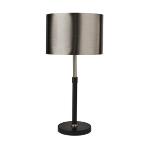 Plaford Table Lamp Black And Chrome w/ Brushed Black Chrome Shade - Comet Lighting