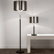 Plaford Table Lamp Black And Chrome w/ Brushed Black Chrome Shade - Comet Lighting