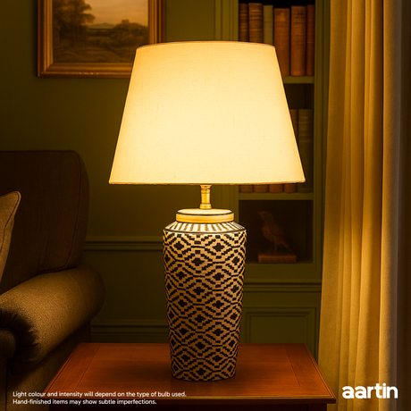 AARTIN WILLOW TABLE LAMP IN CERAMIC WITH IKAT PATTERN (BASE ONLY)