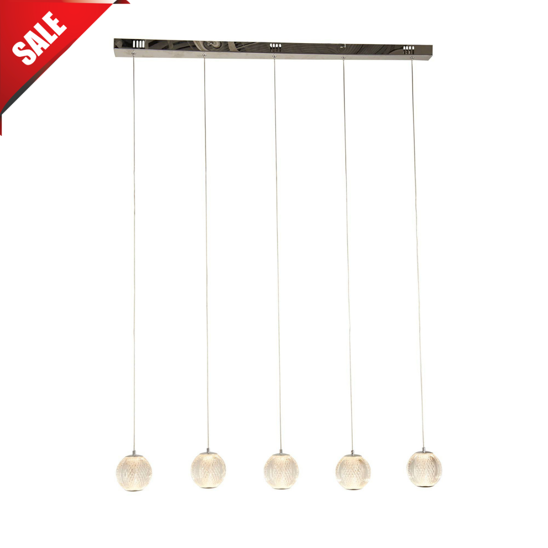 Allure 5Lt Bar Pendant - Chrome Metal & Clear Acrylic