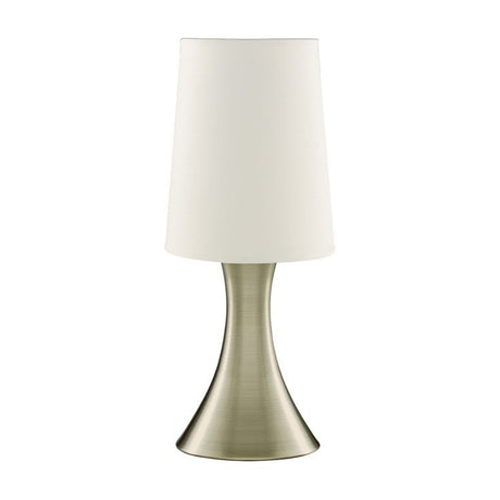 Searchlight Brass Touch Table Lamp White Fabric Shade