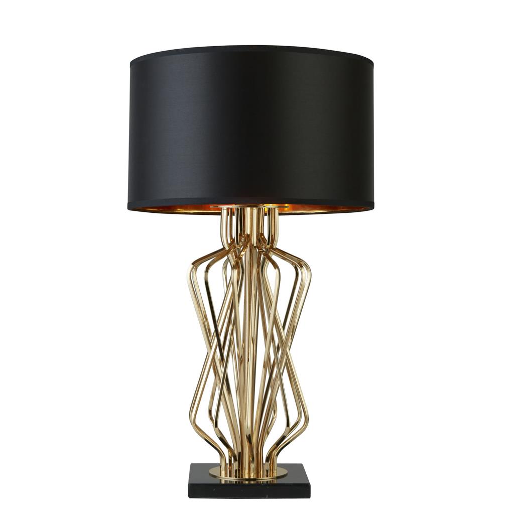 Ethan Table Lamp - Gold Metal, Black Marble & Black Fabric - Comet Lighting