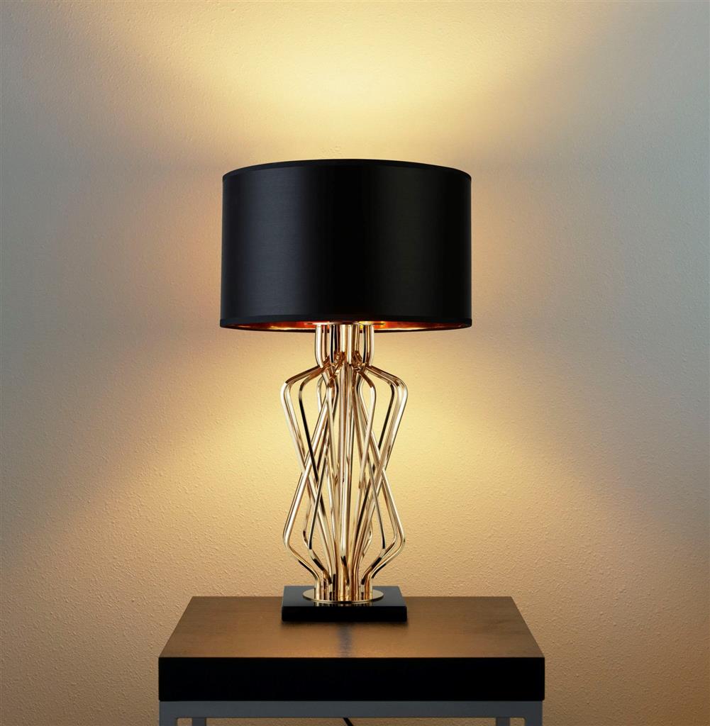 Ethan Table Lamp - Gold Metal, Black Marble & Black Fabric