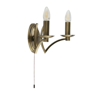 Colaton 2Lt Wall Light Antique Brass w/ Pull Cord - Comet Lighting