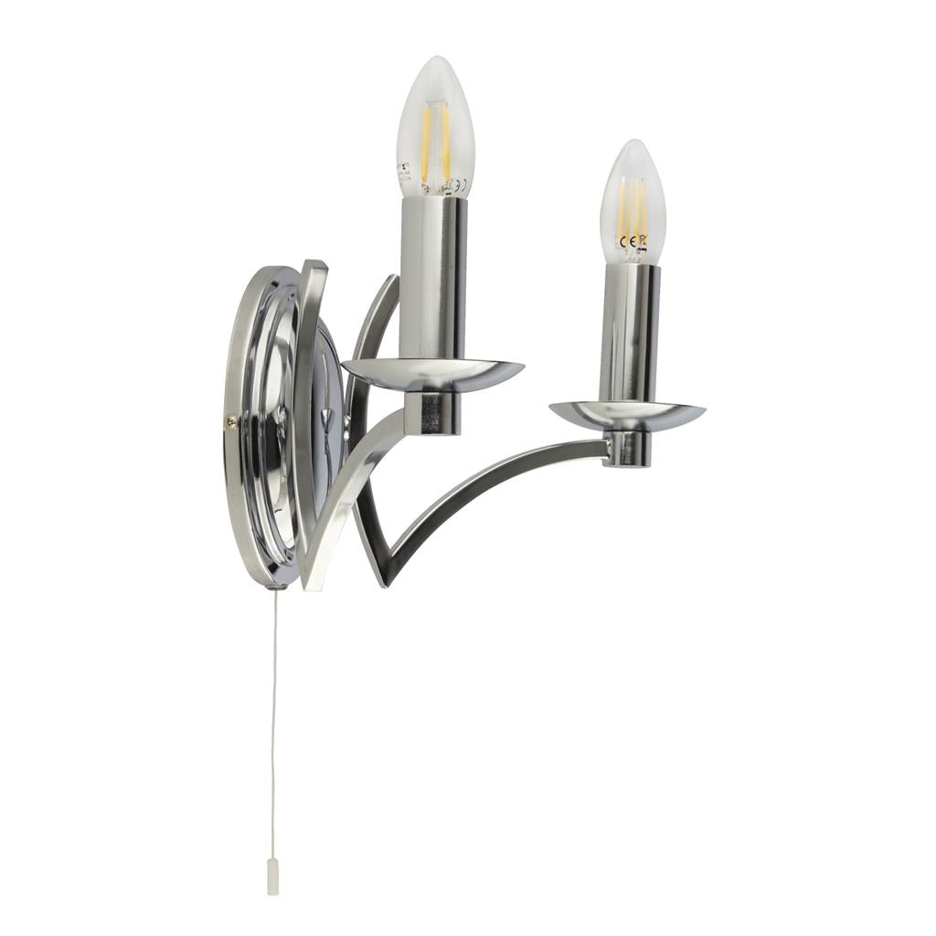 Colaton 2Lt Wall Light Chrome w/ Pull Cord