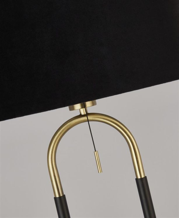 Searchlight Jazz Table Lamp - Satin Brass, Black & Black Velvet Shade