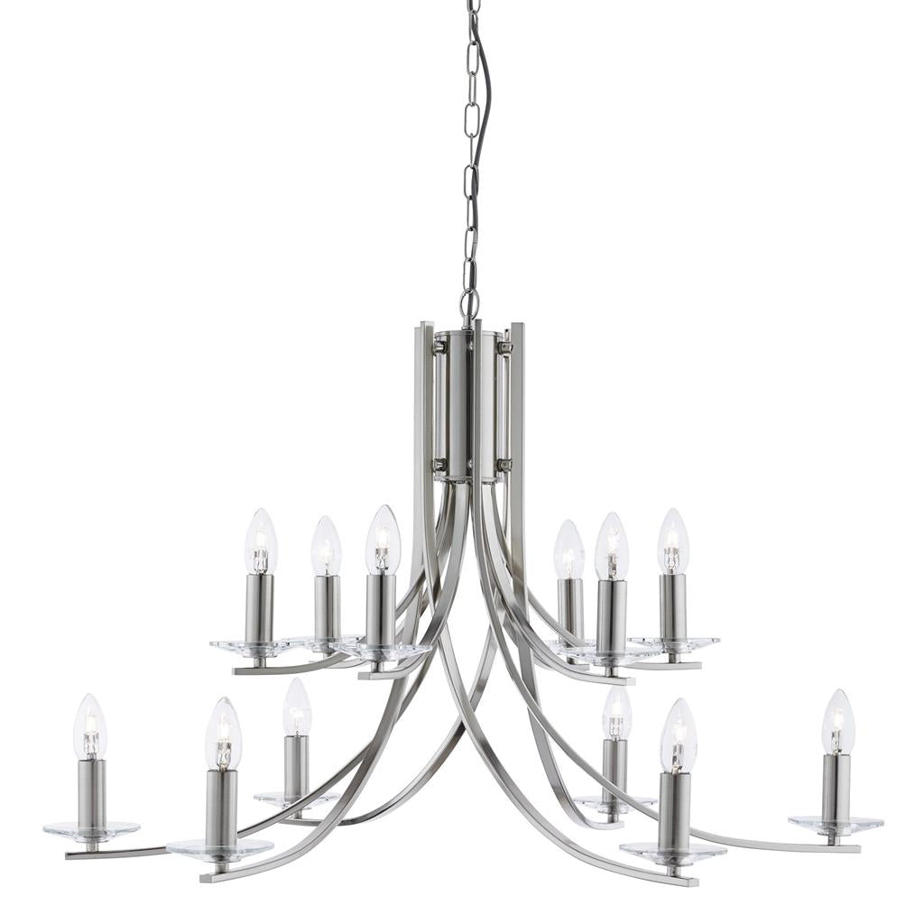 Ascona 12Lt Pendant - Satin Silver & Clear Glass Sconces - Comet Lighting