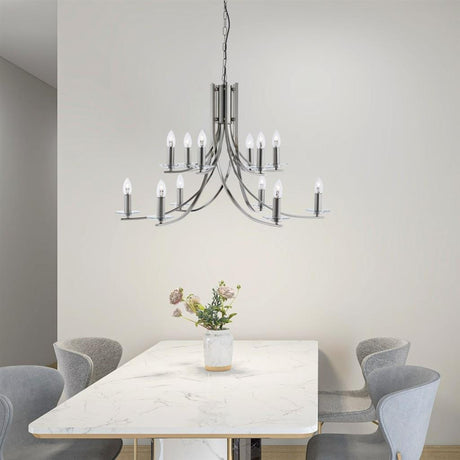 Ascona 12Lt Pendant - Satin Silver & Clear Glass Sconces - Comet Lighting