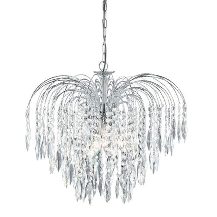 Searchlight Waterfall Chrome 5 Light Ceiling Crystal Drops