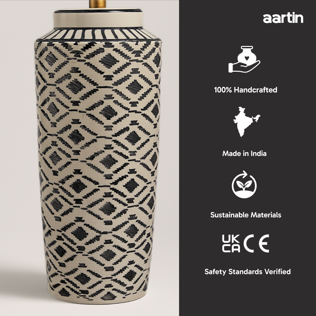 AARTIN WILLOW TABLE LAMP IN CERAMIC WITH IKAT PATTERN (BASE ONLY)