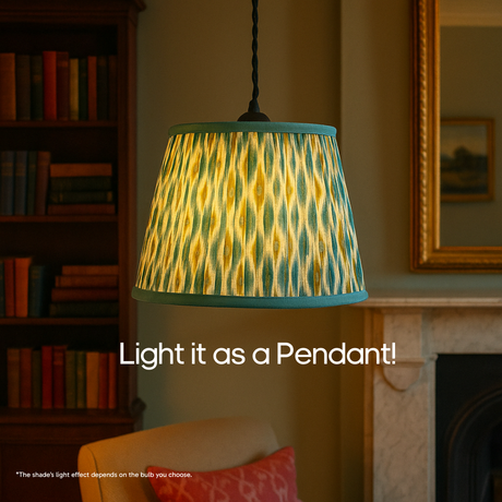 AARTIN 35 CM BLUE & GREEN IKAT STRAIGHT EMPIRE GATHERED LAMPSHADE IN COTTON