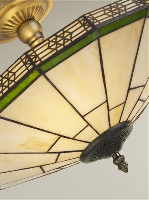 Searchlight New York Brass 2 Light Semi-FlushÂ Weathered Tiffany Glass - Comet Lighting