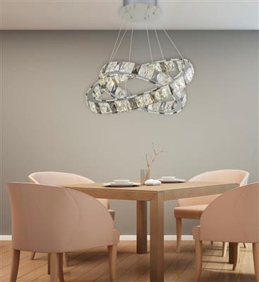 Optica 2Lt LED Pendant - Clear & Smokey Crystal - Comet Lighting