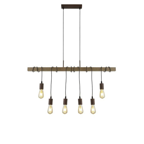 Searchlight Barn 6Lt Pendant With Wood, Brown/Black