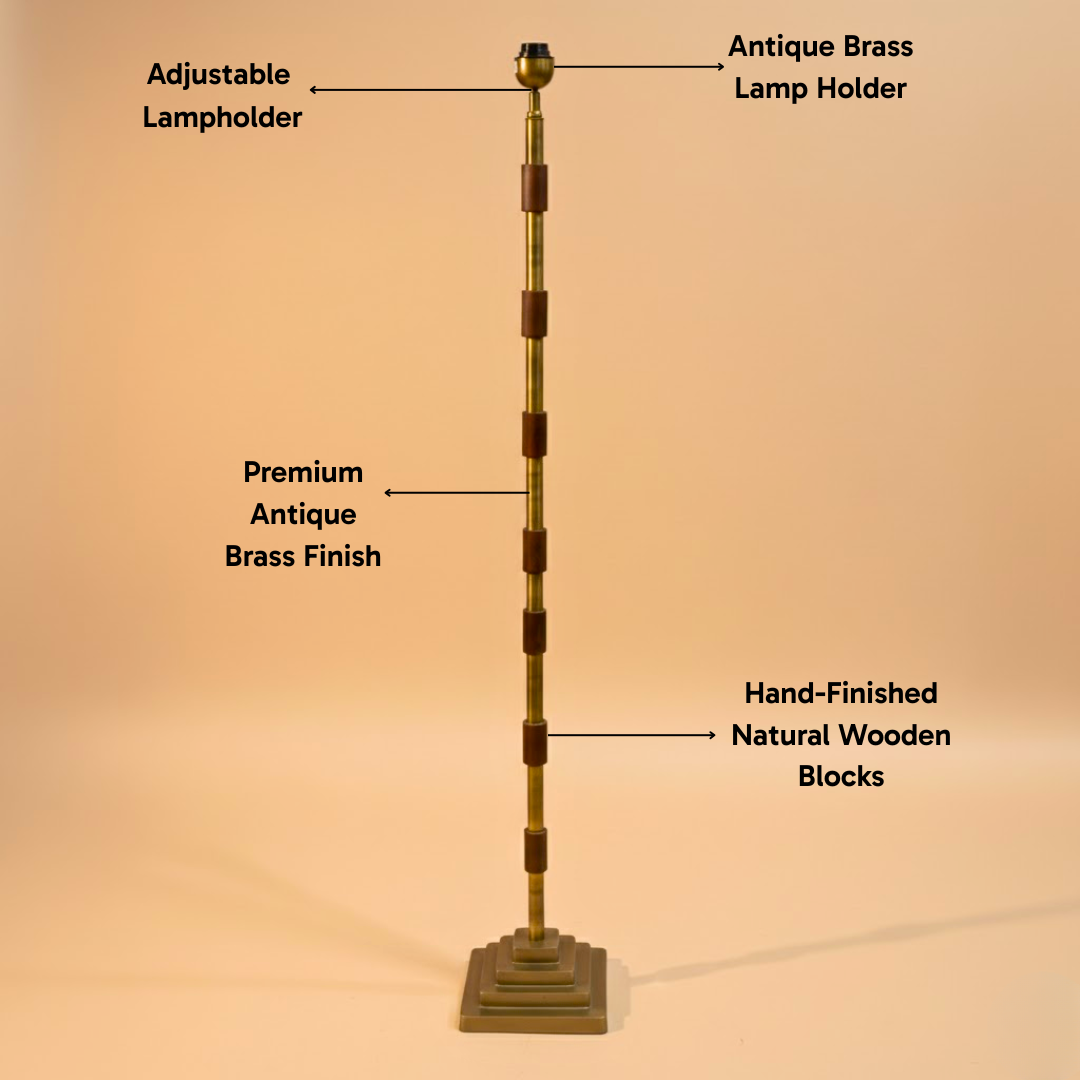 AARTIN CLOVER FLOOR LAMP IN ANTIQUE BRASS & WOOD (BASE ONLY)